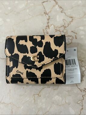 Coach Leopard Leather WYN Small Wallet in Beige and Black